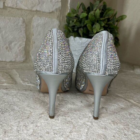 De Blossom collection Robin silver satin sparkling heels sz 7.5 - Picture 5 of 8